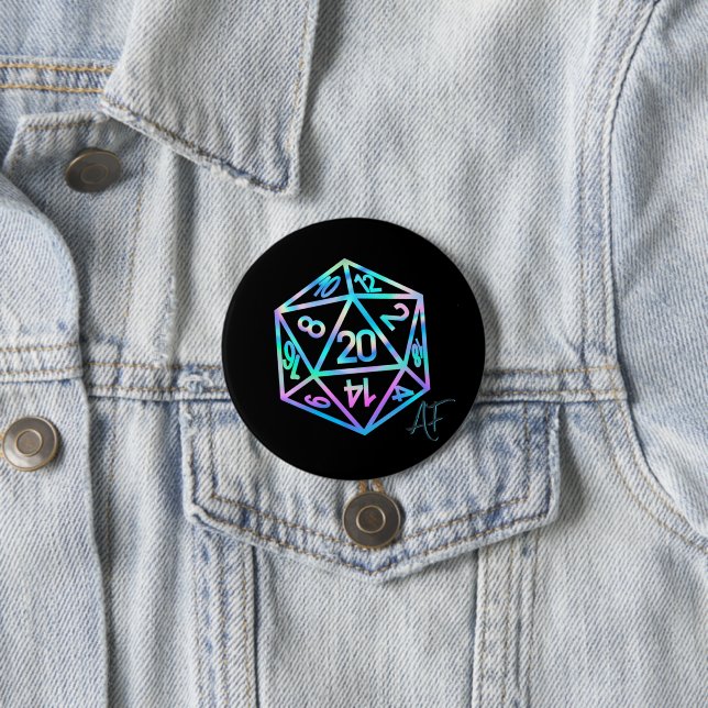 RPG Crit AF | Holo Retro Tabletop Roleplayer Dice Button (Beispiel)