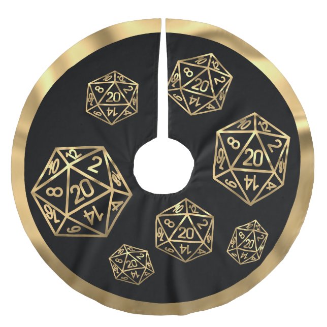 RPG Critmas | Gold Fantasy Tabletop Gamer Dice Polyester Weihnachtsbaumdecke (Vorderseite)