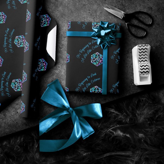RPG Critmas | Holo Fantasy Tabletop Gamer Dice Geschenkpapier (Von Creator hochgeladen)