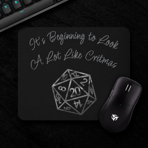RPG Critmas   Silver Fantasy Tabletop Gamer Dice Mousepad