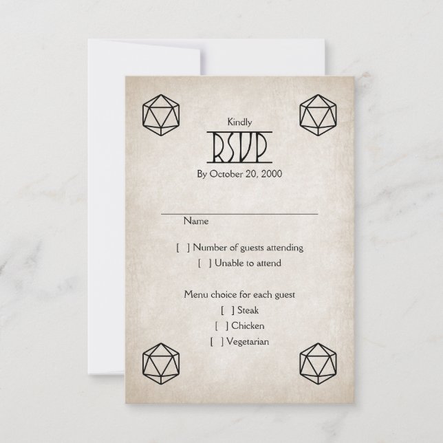 RPG D20 Gamer Wedding RSVP Karte (Vorderseite)