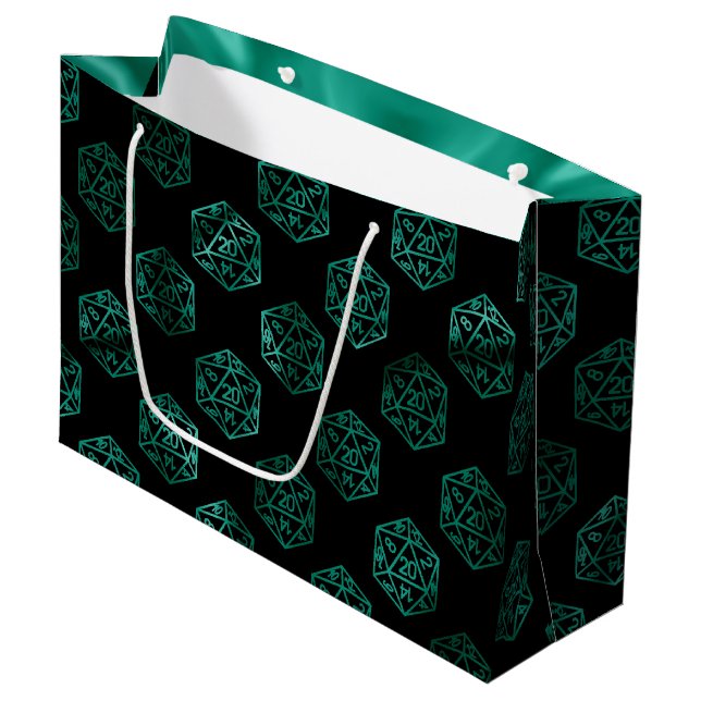 RPG Dice | Emerald Fantasy Tabletop Retro Gamer Große Geschenktüte (Vorderseite Schrägansicht)