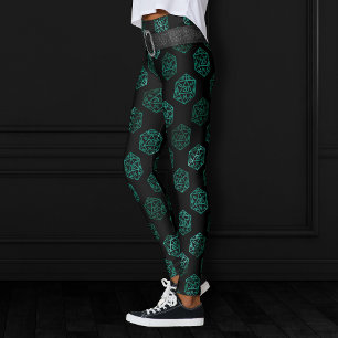 RPG Dice Emerald Fantasy Tabletop Retro Gamer Leggings