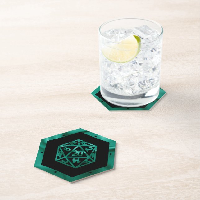 RPG Dice | Emerald Fantasy Tabletop Retro Gamer Untersetzer (Vor Ort)