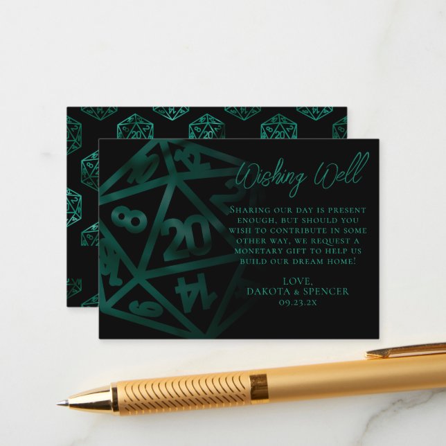 RPG Dice | Emerald Tabletop Gamer wünscht sich ein Begleitkarte (Vorderseite/Rückseite Beispiel)