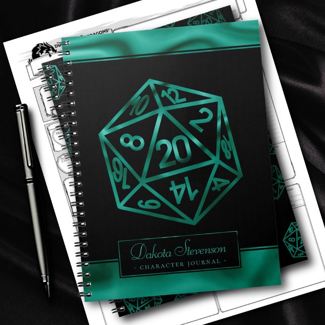 RPG Dice | Emerald Tabletop PnP Gamer-Charakter Notizblock (Von Creator hochgeladen)