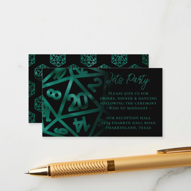 RPG Dice | Emerald Tabletop Retro Gamer Empfang Begleitkarte (Vorderseite/Rückseite Beispiel)