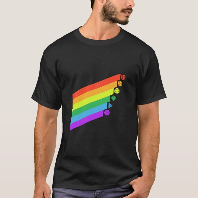 RPG Dice Gay Pride Minimalistisch D20 Set Tabletop T-Shirt (Vorderseite)