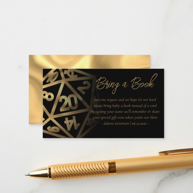 RPG Dice | Gold Fantasy PnP Tabletop Buchanfrage Begleitkarte (Vorderseite/Rückseite Beispiel)