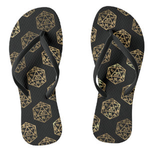 RPG Dice   Gold Fantasy Retro Tabletop PnP Gamer Flip Flops