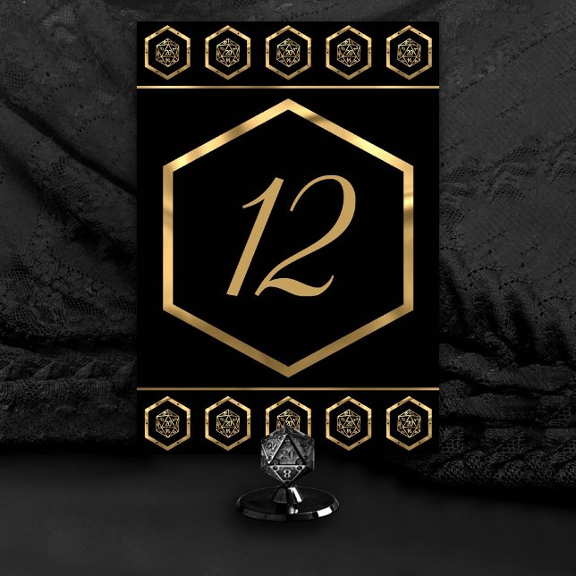 RPG Dice | Gold Fantasy Retro Tabletop PnP Gamer Tischnummer (Von Creator hochgeladen)