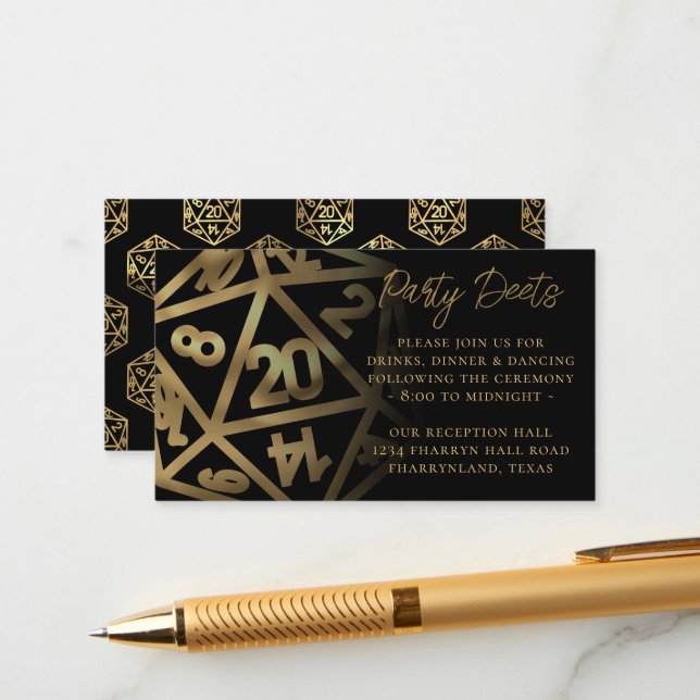 RPG Dice | Gold Fantasy Tabletop Empfang Begleitkarte (Vorderseite/Rückseite Beispiel)