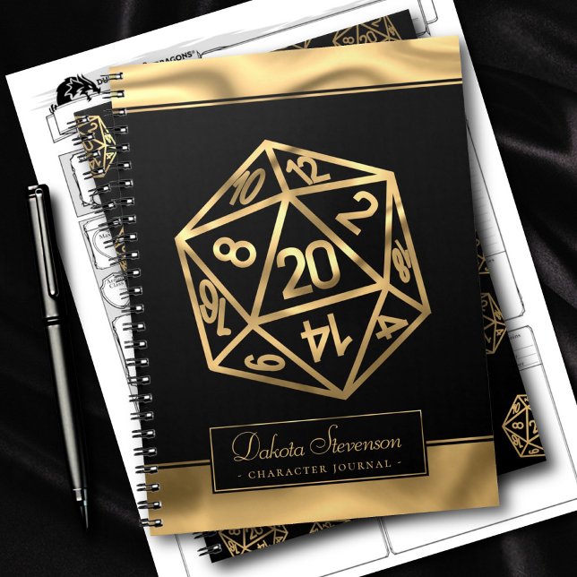 RPG Dice | Gold Fantasy Tabletop Gamer-Charakter Notizblock (Von Creator hochgeladen)