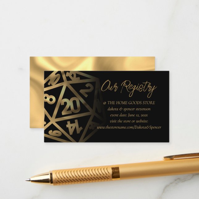 RPG Dice | Gold Fantasy Tabletop Gamer Registry Begleitkarte (Vorderseite/Rückseite Beispiel)