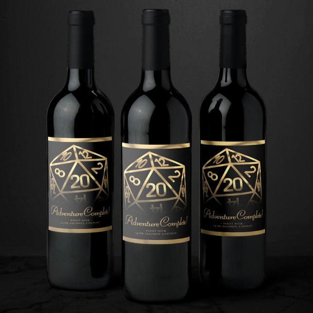 RPG Dice | Gold Fantasy Tabletop PnP Gamer Custom Weinetikett (Von Creator hochgeladen)