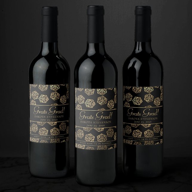 RPG Dice | Gold Fantasy Tabletop PnP Gamer Custom Weinetikett (Von Creator hochgeladen)