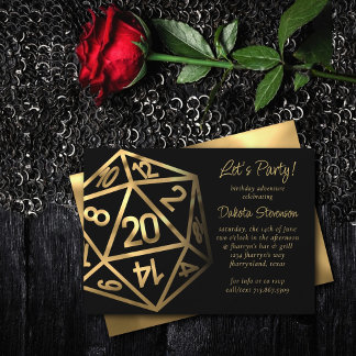 RPG Dice | Gold Fantasy Tabletop PnP Gamer Party Einladung