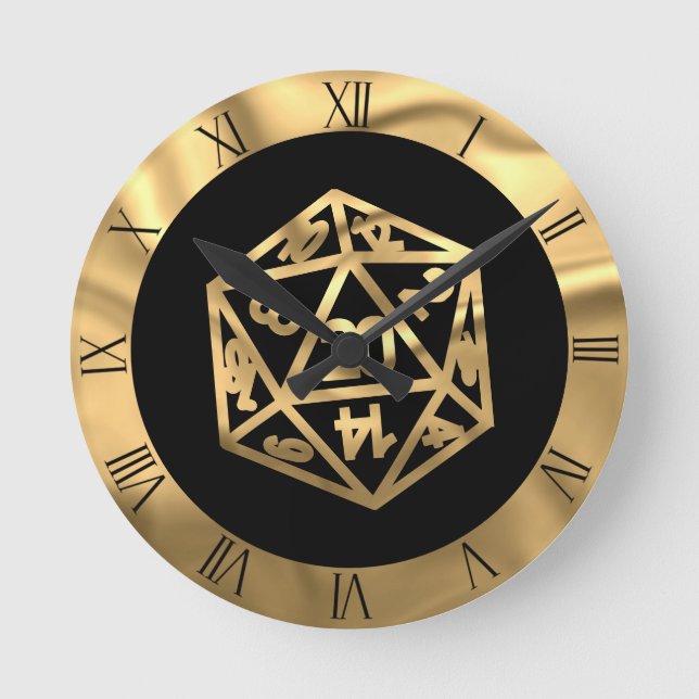 RPG Dice | Gold Fantasy Tabletop Retro PnP Gamer Runde Wanduhr (Vorderseite)