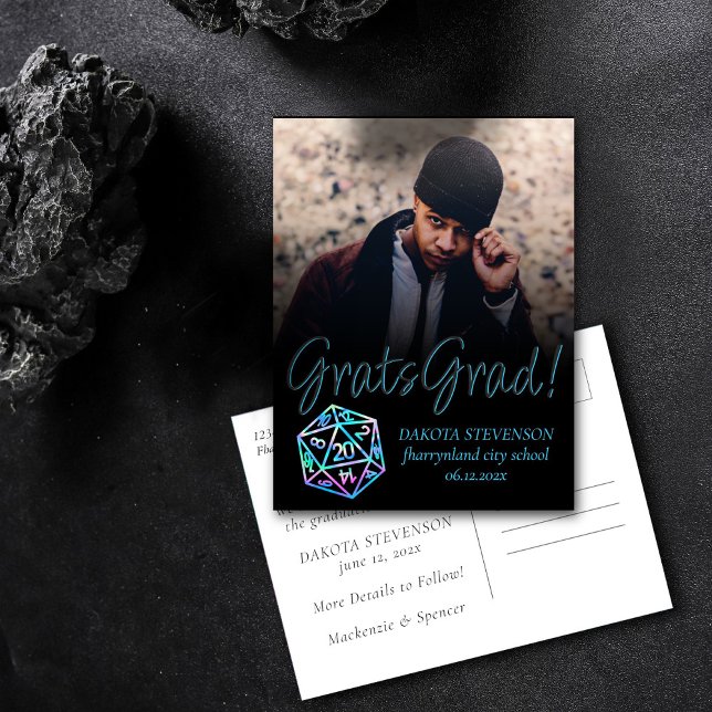 RPG Dice | Holo Tabletop PnP Roleplayer Abschluss Ankündigungspostkarte (Von Creator hochgeladen)