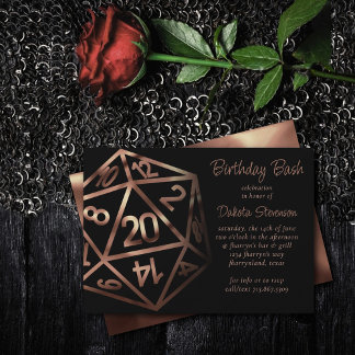 RPG Dice | Kupfer Fantasy Retro Tabletop PnP Gamer Einladung