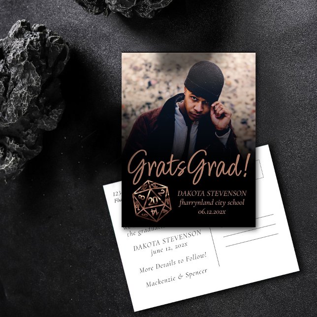 RPG Dice | Kupfer Tabletop Gamer Foto Abschluss Ankündigungspostkarte (Von Creator hochgeladen)