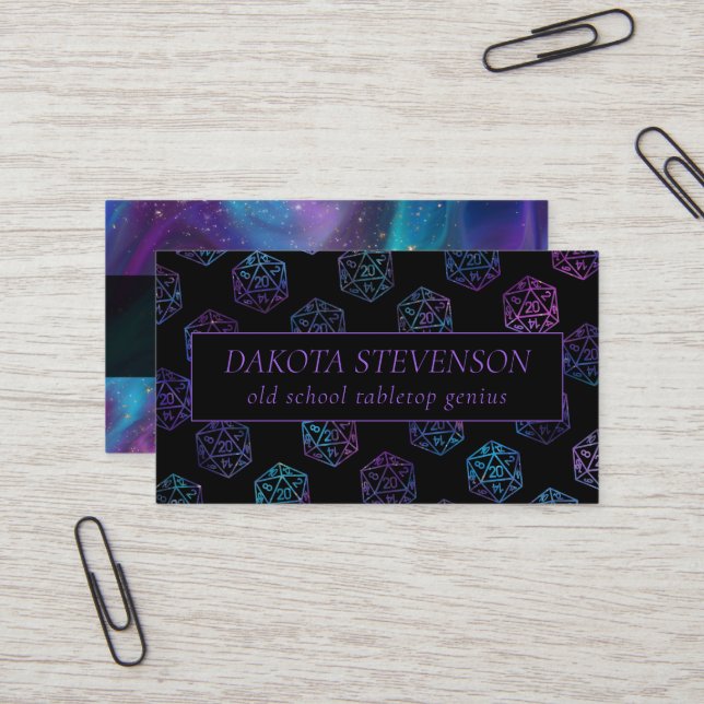 RPG Dice | Nebula Fantasy Tabletop PnP Roleplayer Visitenkarte (Vorderseite/Rückseite Beispiel)