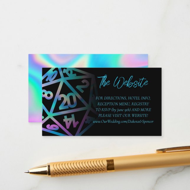 RPG Dice | Website des Holo Retro Tabletop Begleitkarte (Vorderseite/Rückseite Beispiel)