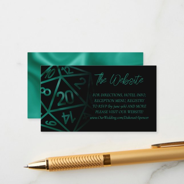 RPG Dice | Website von Emerald Fantasy Tabletop Ga Begleitkarte (Vorderseite/Rückseite Beispiel)