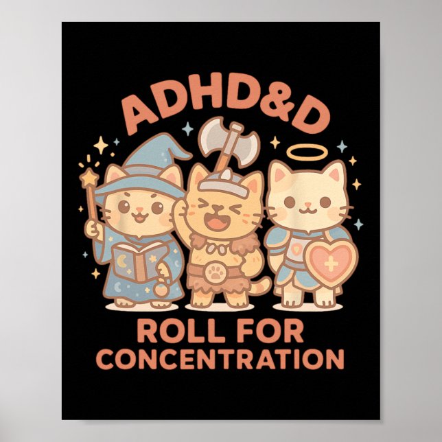 Rpg Gamer Adhdandd Roll For Concentration Geek Cat Poster (Vorne)