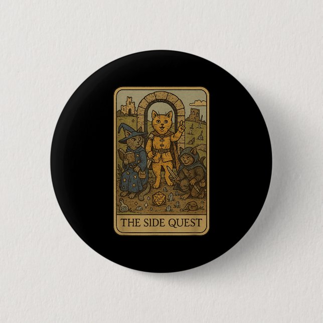 Rpg Gamer Cats Funny Side Quest Tarot Card Nerdy Button (Vorderseite)