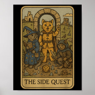 Rpg Gamer Cats Funny Side Quest Tarot Card Nerdy Poster
