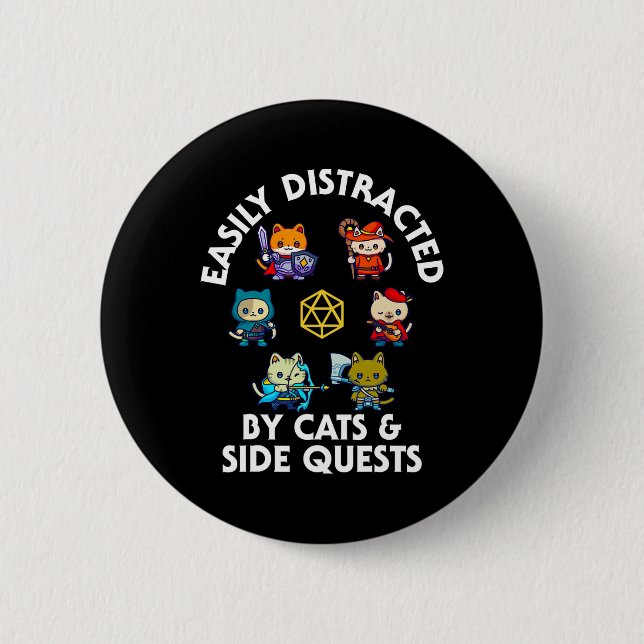 Rpg Gamer Cats Side Quest Funny Nerd Adhd Cat Men  Button (Vorderseite)