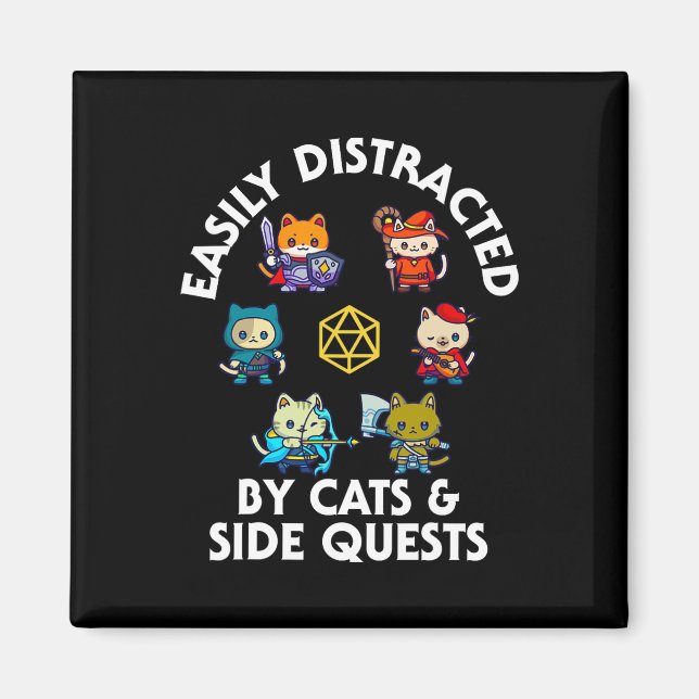 Rpg Gamer Cats Side Quest Funny Nerd Adhd Cat Men  Magnet (Vorne)