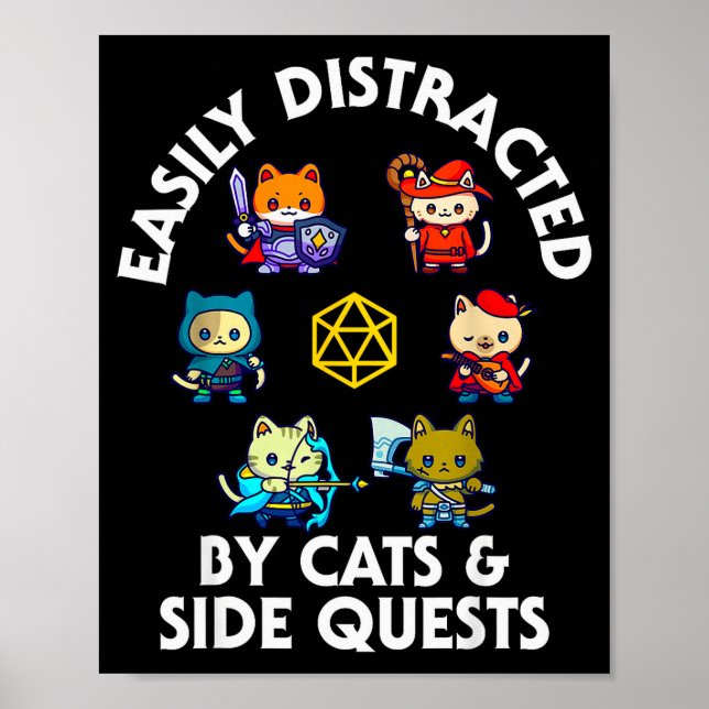 Rpg Gamer Cats Side Quest Funny Nerd Adhd Cat Men  Poster (Vorne)