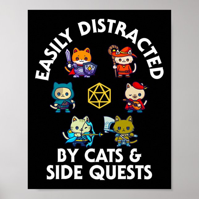 Rpg Gamer Cats Side Quest Funny Nerd Adhd Cat Men  Poster (Vorne)
