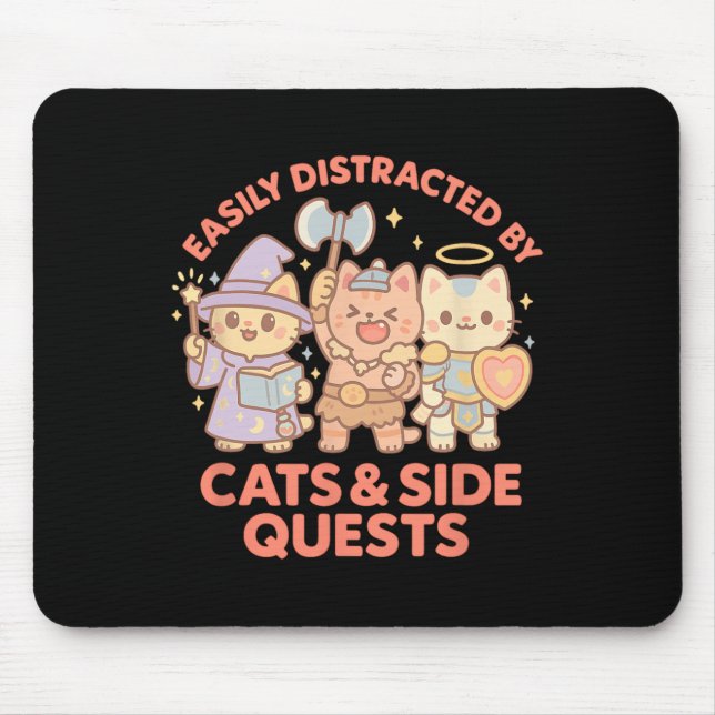 Rpg Gamer Nerdy Cats Side Quest Distracted Tableto Mousepad (Vorne)