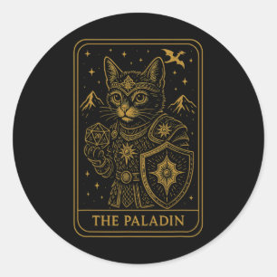 Rpg Gamer Paladin D20 Würfel Nerdy Geek Katze Männ Runder Aufkleber