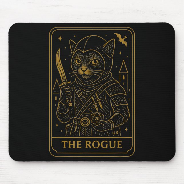Rpg Gamer Rogue D20 Dice Nerdy Geek Cat Men Women Mousepad (Vorne)