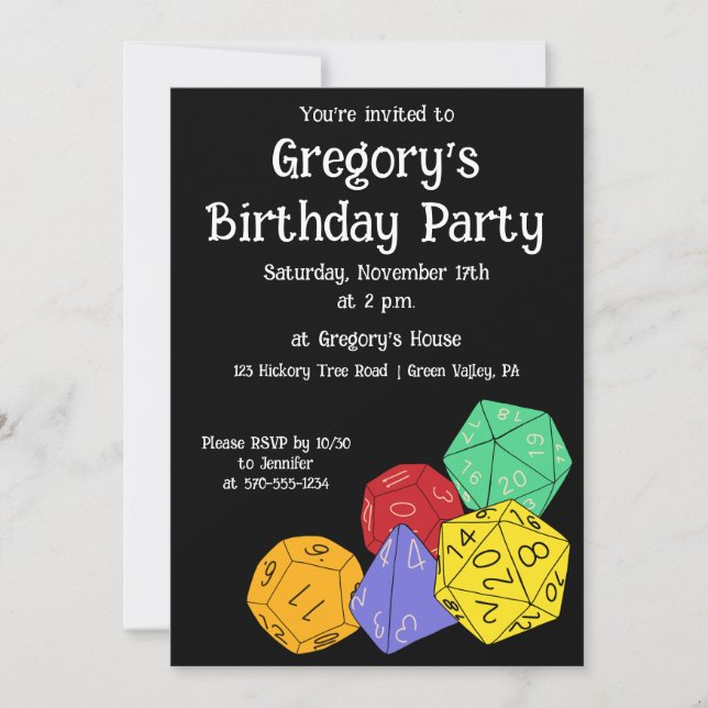 RPG Gaming Dice, Board, Fantasy Games Themed Party Einladung (Vorderseite)