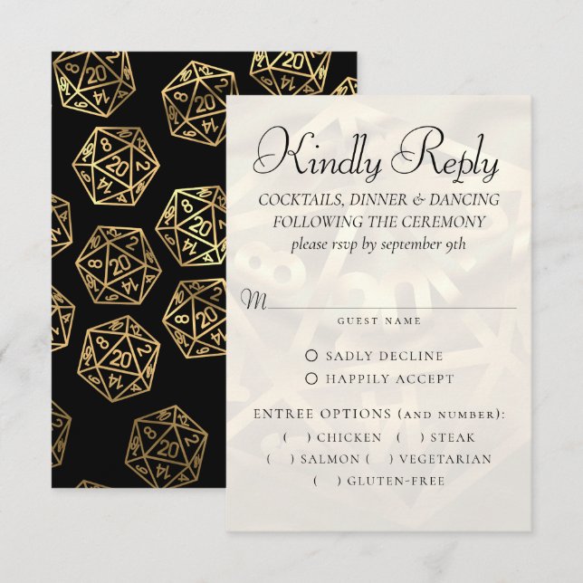 RPG-Leuchten | Gold Fantasy Tabletop Gamer Entree RSVP Karte (Vorne/Hinten)
