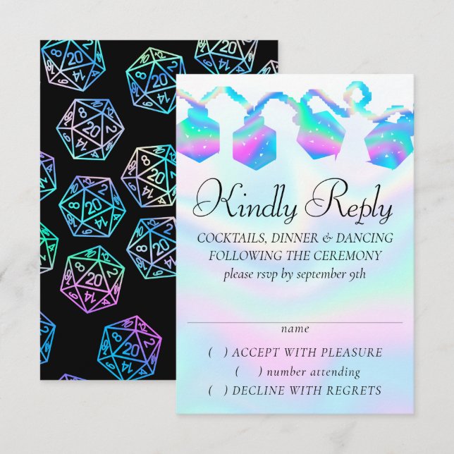 RPG-Leuchten | Holo Retro Tabletop Roleplayer Dice RSVP Karte (Vorne/Hinten)