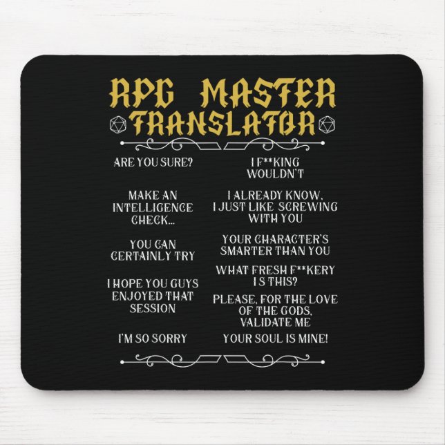 Rpg Master Übersetzer D20 Tabletop Spiele Lustiges Mousepad (Vorne)