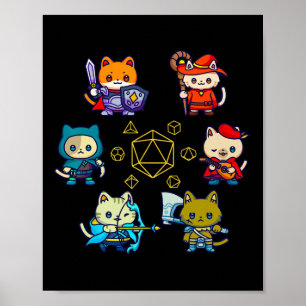 Rpg-Spieler Katzen D20 Würfel Nerdiger Geek-Katze Poster