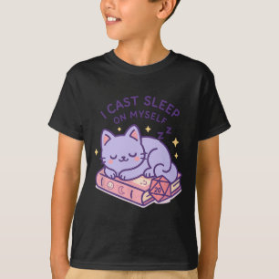Rpg-Spieler nerdige Katze schlafend D20-Würfel für T-Shirt