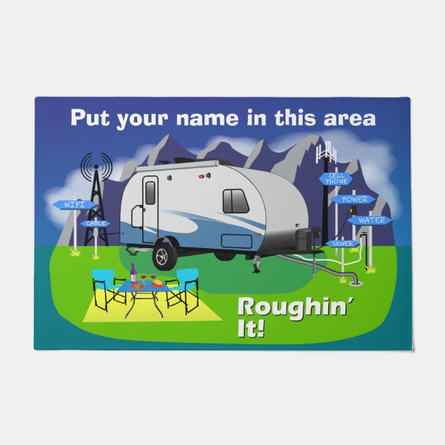 rPod Art-Reise-Anhänger-Fußmatte 24" x 6" Blau Fußmatte (Vorderseite)