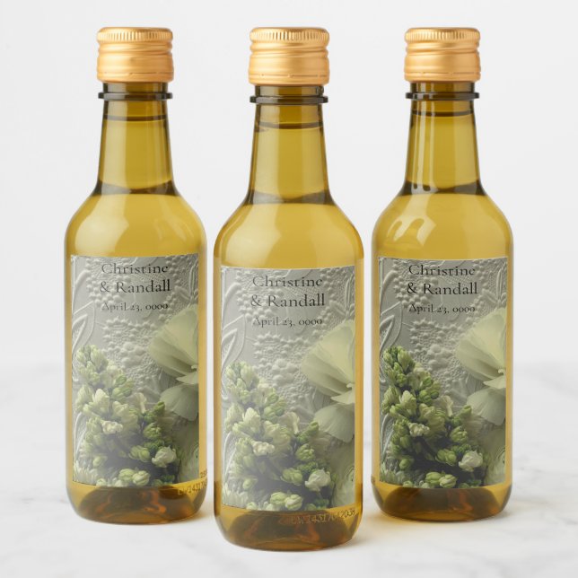 Rranunkulus und Lillacke auf texturiertem Papier Weinetikett (Flaschen)