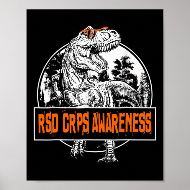 RSD CRPS Awareness Dinosaurier Orange Ribbon Poster (Vorne)