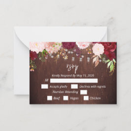 RSSVP Burgundy Blume Wood Mason Jar Lights Postca Mitteilungskarte