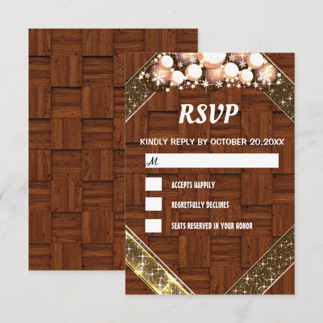 Rstic Wood Glitzer Gold Bright Bulb Light RSVP Karte (Vorne/Hinten)