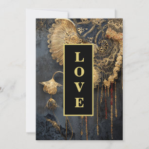 *~ RSVP 17 AR26 QR Goldene Stickerei LOVE Vintage Einladung